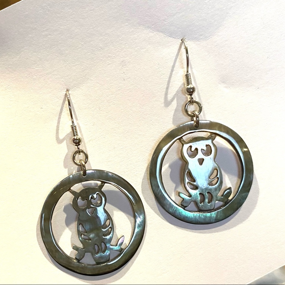 Unique Carved Shell Small Owl Earrings